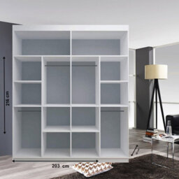 Modern Oslo Mirror Sliding Door Wardrobe With Hanging Rails & Shelves (Grey, 203Cm) - thumbnail 2