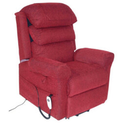 Loops Comfortable Wall Hugging Rise & Recline Arm Chair In Red Chenille Fabric With Waterfall Pillow