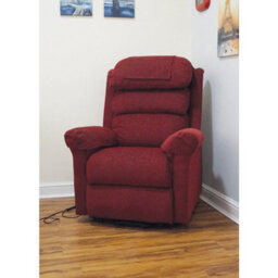 Loops Comfortable Wall Hugging Rise & Recline Arm Chair In Red Chenille Fabric With Waterfall Pillow - thumbnail 4