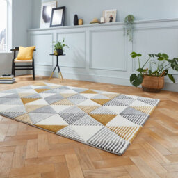 Grey Yellow Modern Geometric Easy To Clean Rug For Dining Room-160Cm X 220Cm - thumbnail 2