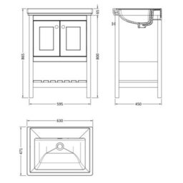 Dezine Colorado 600mm Cool Grey 0 Tap Hole Floorstanding Vanity Unit - thumbnail 3