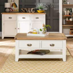 The Furniture Market Cheshire Cream Painted 2 Drawer Coffee Table With Shelf - thumbnail 4