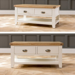 The Furniture Market Cheshire Cream Painted 2 Drawer Coffee Table With Shelf - thumbnail 5