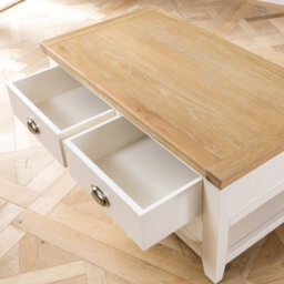 The Furniture Market Cheshire Cream Painted 2 Drawer Coffee Table With Shelf - thumbnail 7