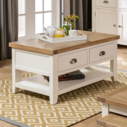 The Furniture Market Cheshire Cream Painted 2 Drawer Coffee Table With Shelf