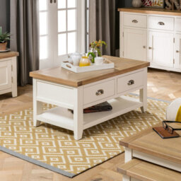 The Furniture Market Cheshire Cream Painted 2 Drawer Coffee Table With Shelf - thumbnail 2