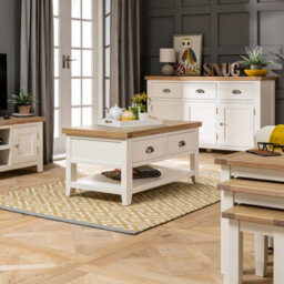The Furniture Market Cheshire Cream Painted 2 Drawer Coffee Table With Shelf - thumbnail 3