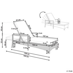 Beliani Sun Lounger With Cushion Vasto Reclining Pe Rattan Taupe - thumbnail 3
