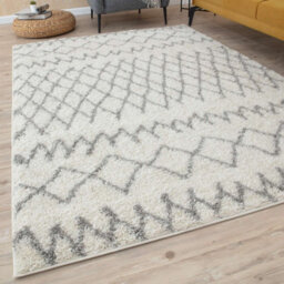 The Rugs Moroccan Shaggy Rugs And Runners Soft Fluffy Tribal Design High Pile Ivory And Grey Living Room Kitchen Hallway 900 - thumbnail 1