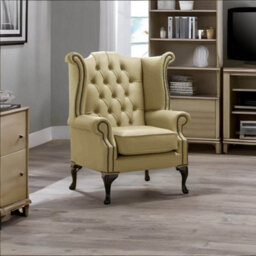 Chesterfield High Back Wing Chair Shelly Golders Green Leather Bespoke In Queen Anne Style - thumbnail 3