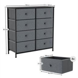 8 Drawer Modern Fabric Chest Of Drawers Dresser Storage Grey & Black Bedroom Furniture - thumbnail 3