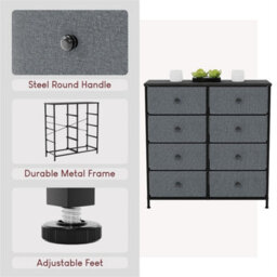 8 Drawer Modern Fabric Chest Of Drawers Dresser Storage Grey & Black Bedroom Furniture - thumbnail 1