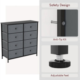 8 Drawer Modern Fabric Chest Of Drawers Dresser Storage Grey & Black Bedroom Furniture - thumbnail 2