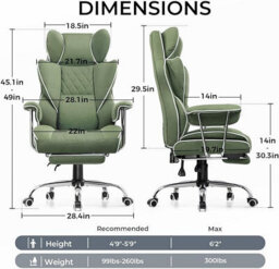 Gtplayer Gaming Chair, Executive Office Desk Chair With Footrest Ergonomic Heavy Duty Lumbar Support Computer Chairs, Green - thumbnail 2
