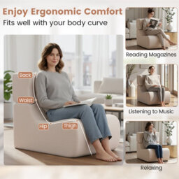 Costway Floor Chair For Adults Lazy Sofa With Detachable Headrest Cozy Reading Chair-Beige - thumbnail 7