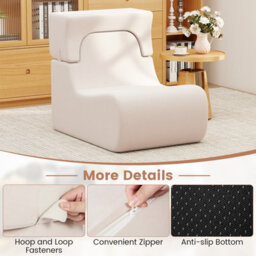 Costway Floor Chair For Adults Lazy Sofa With Detachable Headrest Cozy Reading Chair-Beige - thumbnail 8