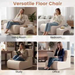 Costway Floor Chair For Adults Lazy Sofa With Detachable Headrest Cozy Reading Chair-Beige - thumbnail 9