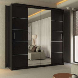 Sliding Wardrobes 4 u LTD Modern Led Light Mirror Sliding Wardrobe With Elegant Display Cabinet Black 180Cm - thumbnail 1
