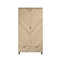 Wyld Haus Skerries 2-Door Chevron Wardrobe With Oak Drawer Panels Matt White - thumbnail 4