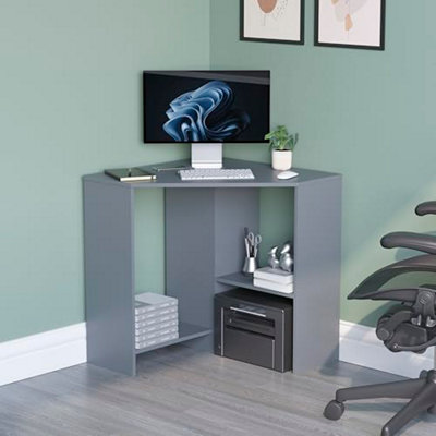 Vida Designs Hetton Corner Computer Desk With Shelves, Home Office Pc / Laptop Table, Gaming Study Workstation, Furniture, Grey