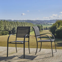 Sweeek - Set Of 2 Milena Garden Chairs In Anthracite Aluminium And Textilene 62 X 55 X 84 Cm - thumbnail 1