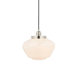 Luminosa Lighting Luminosa Camberley Dome Pendant Ceiling Light Bright Nickel Plate, Opal Glass, 1X E27 - thumbnail 1
