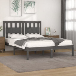 Berkfield Bed Frame Grey Solid Wood Pine 200X200 Cm - thumbnail 1