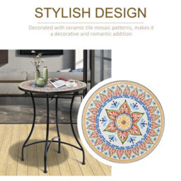Outsunny 60Cm Mosaic Round Bistro Table Outdoor Garden Side Table, Red - thumbnail 6