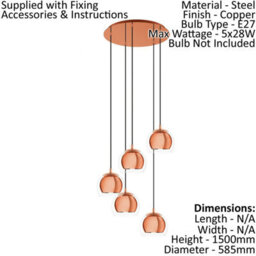 Stylish Copper Pendant Ceiling Light With Clear Glass Shade And E27 Bulbs - thumbnail 2