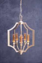 Orsina 5 Bulb Pendant Lamp, Arabesque Design Silver Ceiling Light, Contemporary Iron Hanging Fixture - thumbnail 2