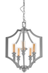 Orsina 5 Bulb Pendant Lamp, Arabesque Design Silver Ceiling Light, Contemporary Iron Hanging Fixture - thumbnail 4