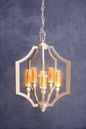 Orsina 5 Bulb Pendant Lamp, Arabesque Design Silver Ceiling Light, Contemporary Iron Hanging Fixture - thumbnail 3