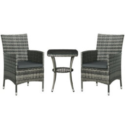 Outsunny Rattan Bistro Set Garden Chair Table Patio Outdoor, Mixed Grey - thumbnail 2