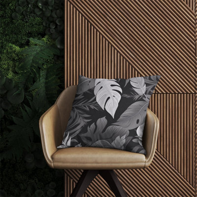 Warren Reed Designer Black White Tropical Leaves Outdoor Cushion 60Cm X 60Cm