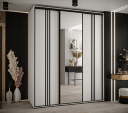 Arte Elegant White Cannes Vii Sliding Wardrobe H2050mm W2000mm D600mm With Custom Black Steel Handles And Decorative Strips - thumbnail 2