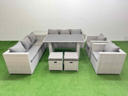 Fimous 10 Seater Wicker Pe Rattan Furniture Outdoor Dining Table 3 Seater Sofa Armchair Set With Side Table 2 Small Stools - thumbnail 1