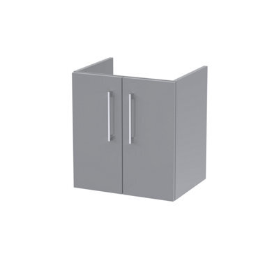 Nuie Hudson Reed Arno Wall Hung Vanity Unit, Durable 2 Soft Close Door Bathroom Sink Vanity Unit With Shelf In  Satin Grey, 500mm - image 1