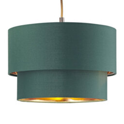 Happy Homewares Modern Forest Green Cotton Double Tier Ceiling Shade With Shiny Copper Inner - thumbnail 2