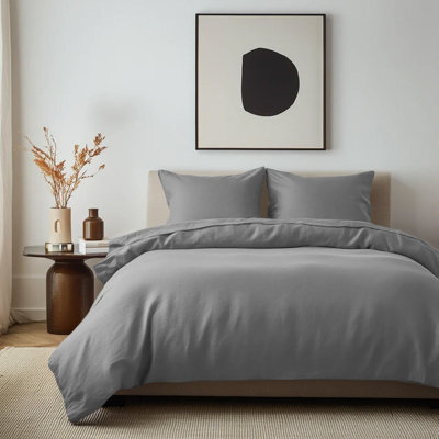 Imperial Rooms Plain Dyed Grey King Duvet Cover With Pillow Case Set Soft Bedding Cover Set - image 1