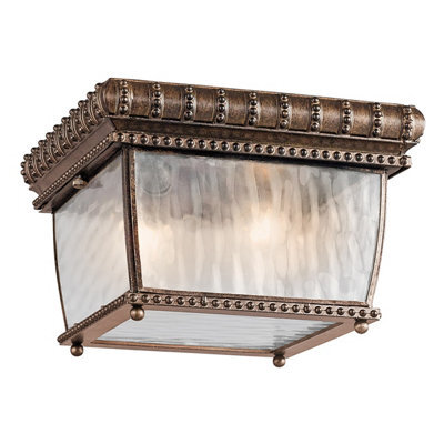 Luminosa Lighting Elstead Venetian Rain 2 Light Outdoor Flush Mount Ceiling Light Brushed Bronze Ip44, E14