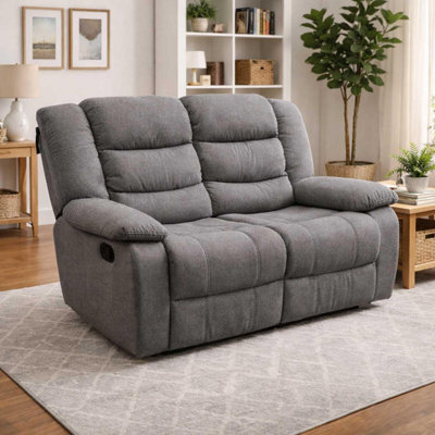 Furnishings For Less UK Manhattan Grey 2 Seater Fabric Reclining Sofa Recliner - image 1