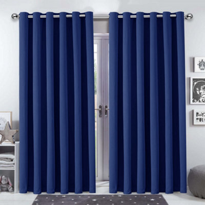 Bedlooms Navy Blackout Curtains Living Room Bedroom Thermal Insulated Curtain (Pair) 90 X 90 Inches With Tie Backs Two - image 1