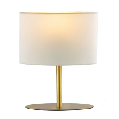 Happy Homewares Modern Designer Oval Table Lamp In Antique Brass With Off-White Fabric Shade - image 1