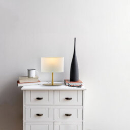 Happy Homewares Modern Designer Oval Table Lamp In Antique Brass With Off-White Fabric Shade - thumbnail 7