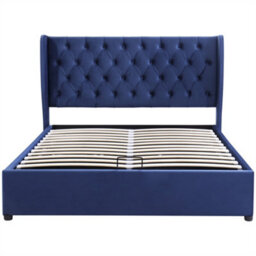 Abrihome Upholstered Storage Bed With Hydraulic Lift, Blue Velvet, 135X190 Cm, No Mattress - thumbnail 7
