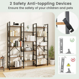 Costway 172Cm Tall Industrial Bookshelf Triple Metal Frame Bookcase W/ 14 Open Shelves Brown - thumbnail 9