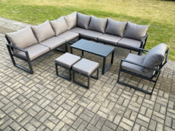 Fimous Aluminium Outdoor Garden Furniture Set Lounge Corner Sofa Chair Oblong Coffee Table Sets With 2 Small Footstools - thumbnail 2