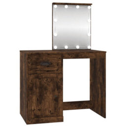 Berkfield Dressing Table With Led Smoked Oak 90X50X132.5 Cm Engineered Wood - thumbnail 2