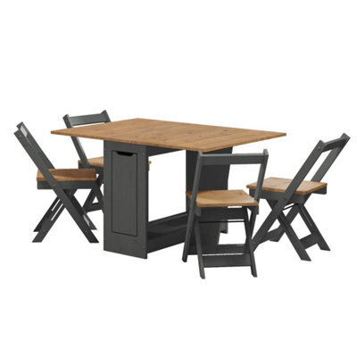 Butterfly Drop Leaf Dining Table And 4 Chairs Charcoal Grey Pine Wooden - image 1
