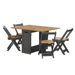 Butterfly Drop Leaf Dining Table And 4 Chairs Charcoal Grey Pine Wooden - thumbnail 1